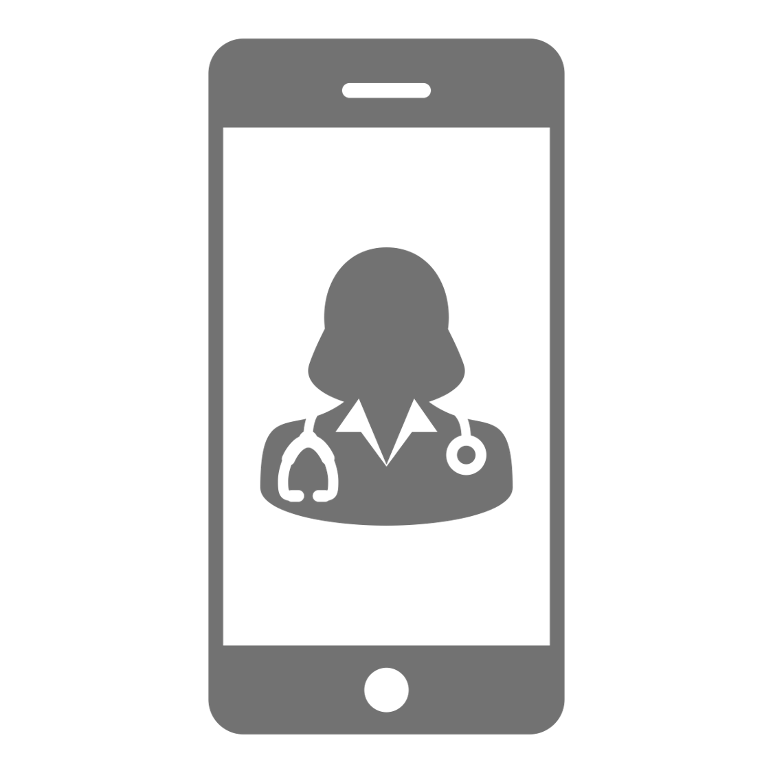 icon of smart phone with silhouette of a doctor